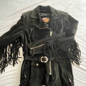 Vintage Harley Davidson fringe suede leather moto jacket - black, womens size M